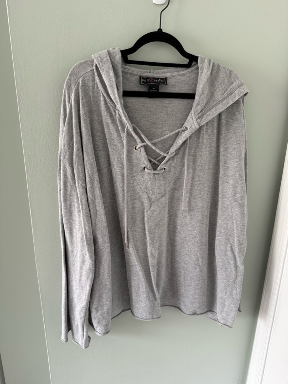 Polly & Esther Light Gray Lace-Up Hooded Sweatshirt